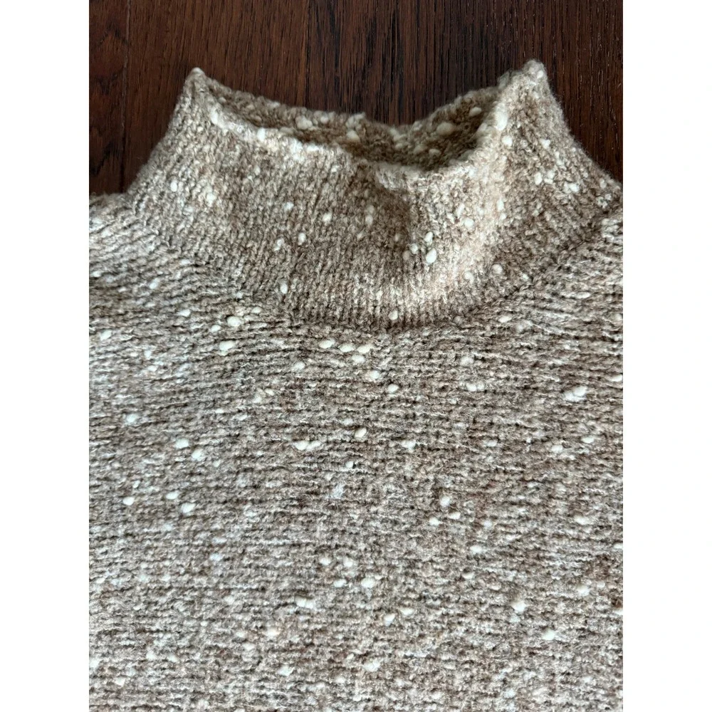 REAL CLOTHES Womens Large Sweater Beige Taupe Textured Knit Mock Neck Cozy Chic